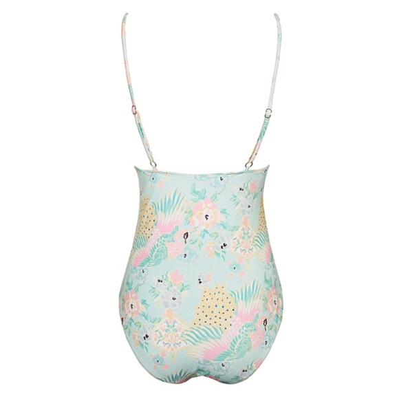 Floral Lace-Up One Piece SWIMSUIT Cloud Dancer NEW - Picture 3 of 7